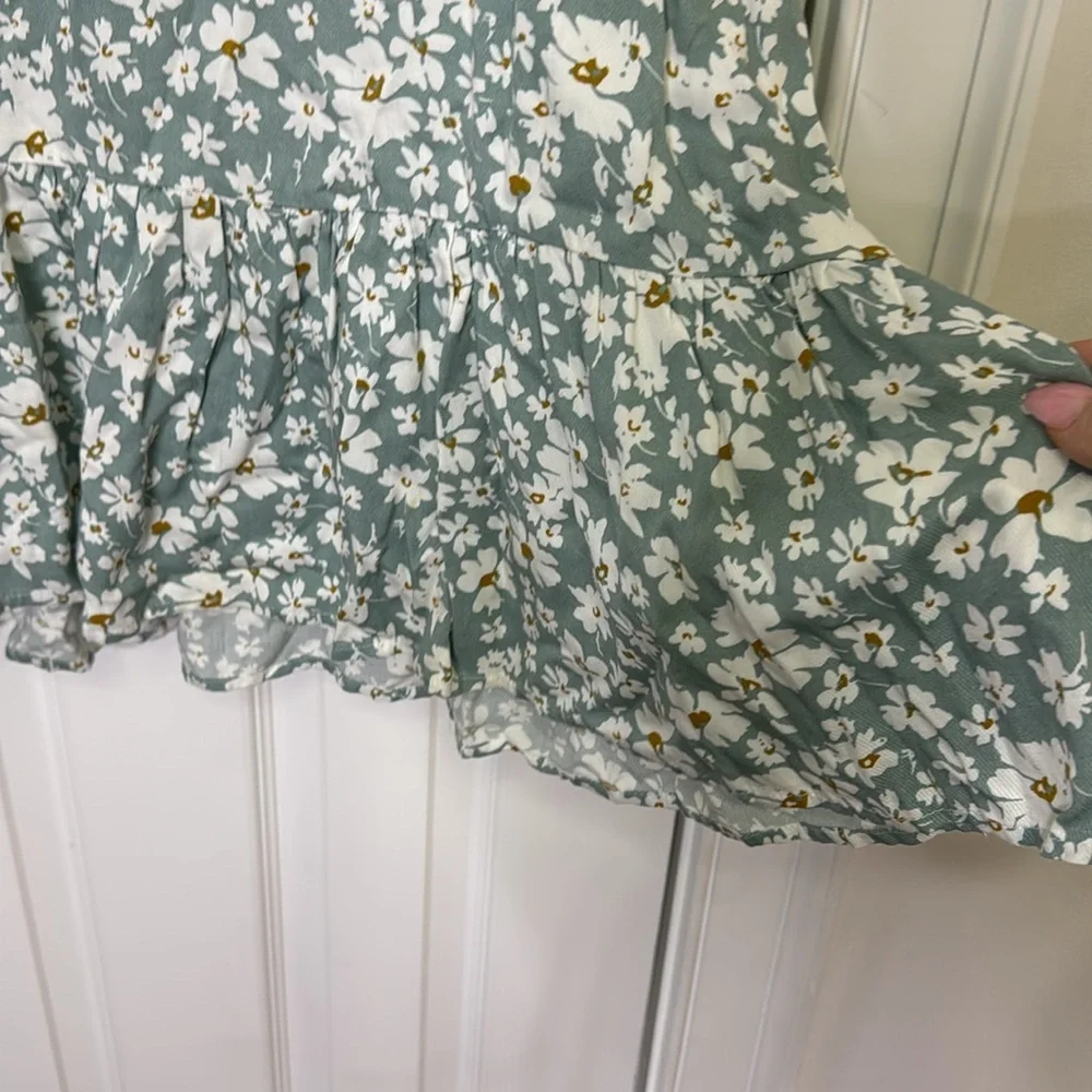 Cotton Bleu Floral Green Dress Small - Picture 5 of 5